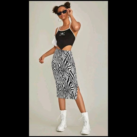New Zebra Print Midi Skirt - Picture 1 of 4